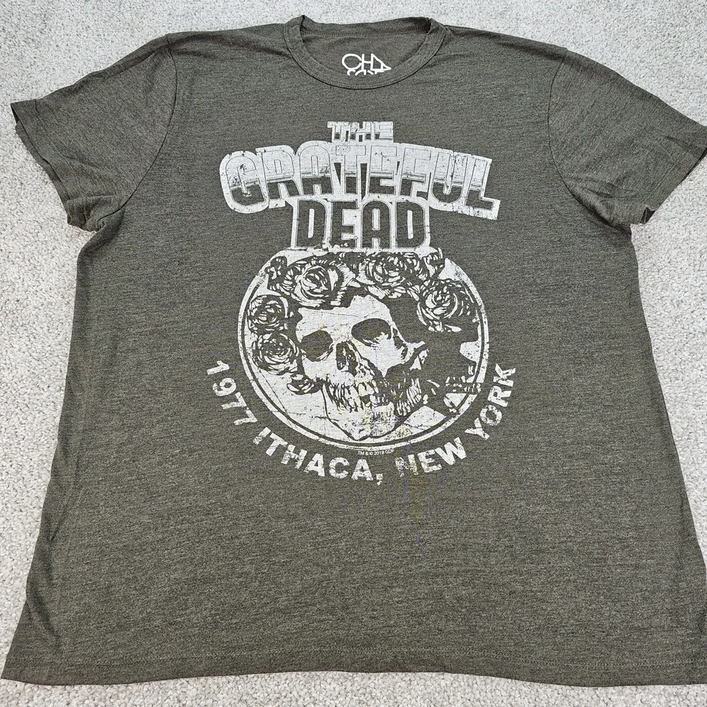 Chaser Grateful Dead Skulls & Rose‎ Size 2XL Green Band T-Shirt Tee Men's Retro